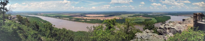 Panoramic view of the overflowing Arkansas river and the surrounding valley