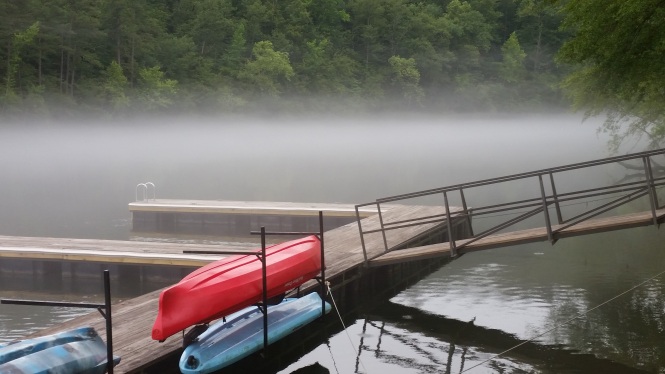 Eerie but cool mist over Lake Catherine